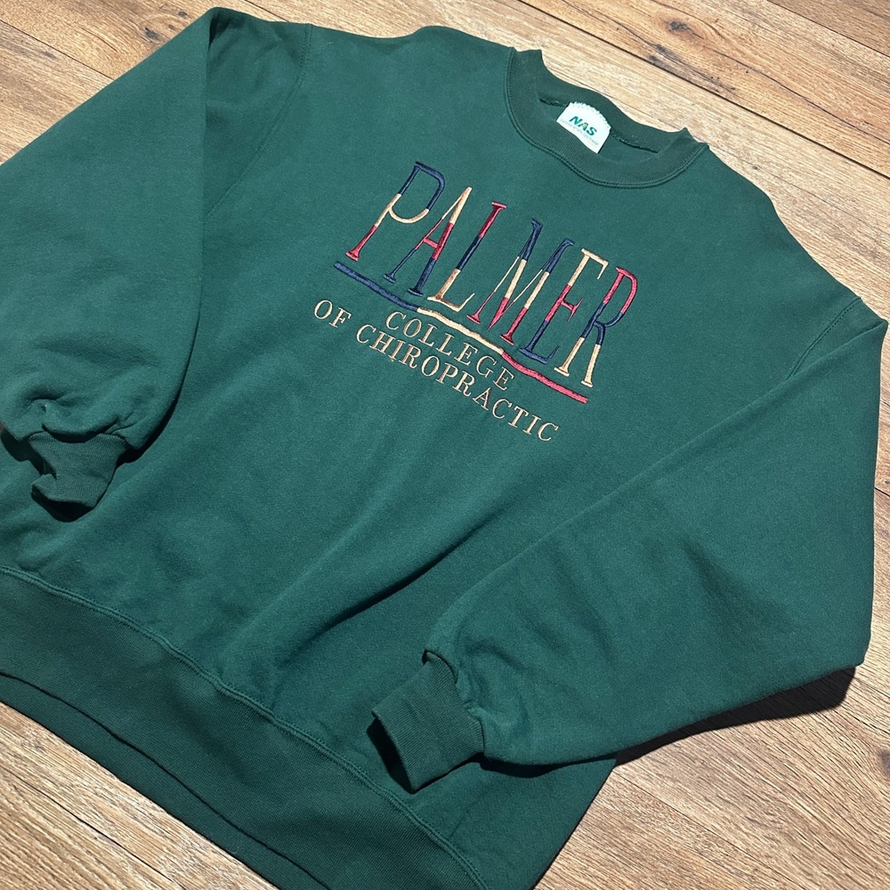 Vintage NAS Palmer College of Chiropractic Green Sweatshirt Mens L